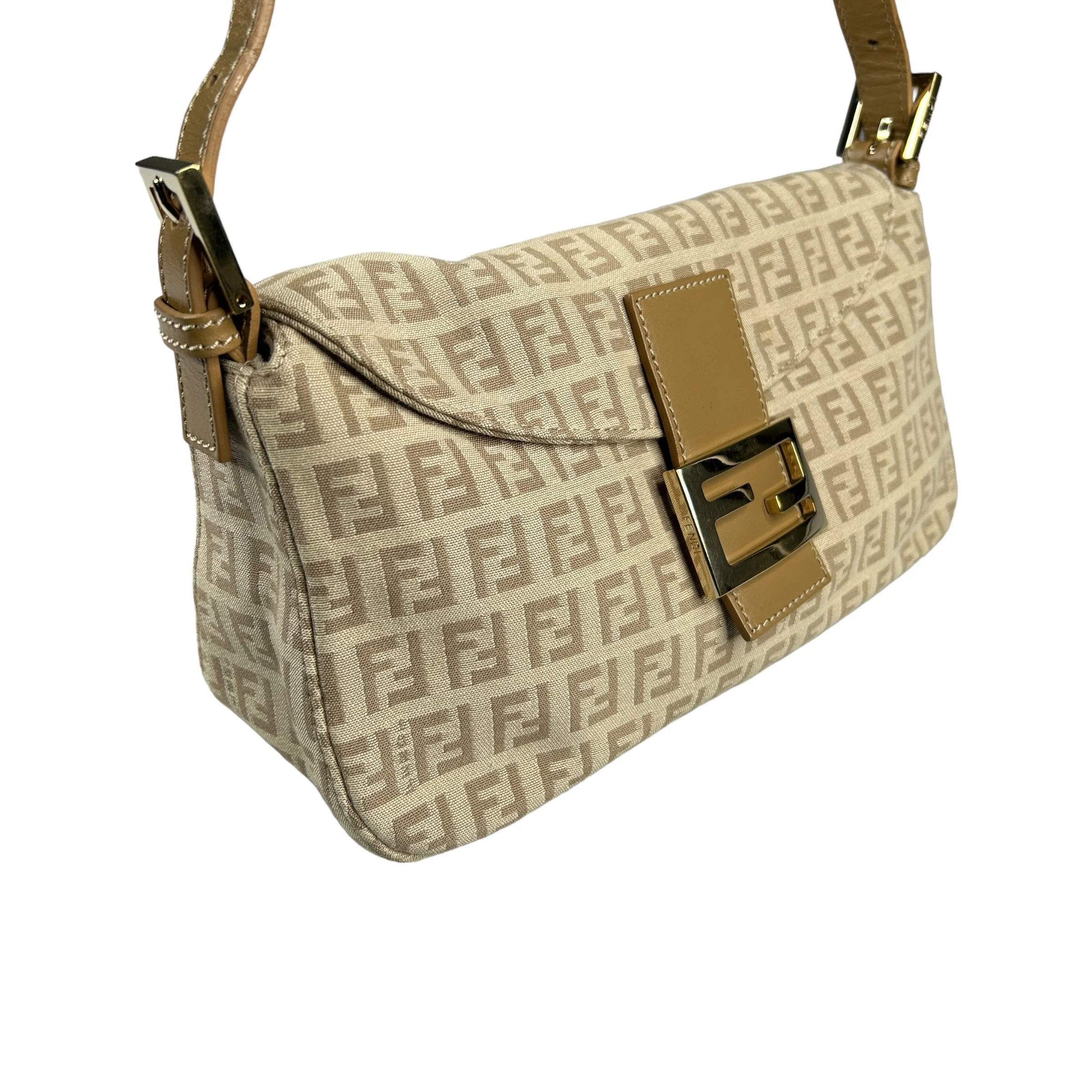 FENDI BEIGE ZUCCHINO CANVAS DOUBLE-FLAP BAGUETTE BAG - Image 3