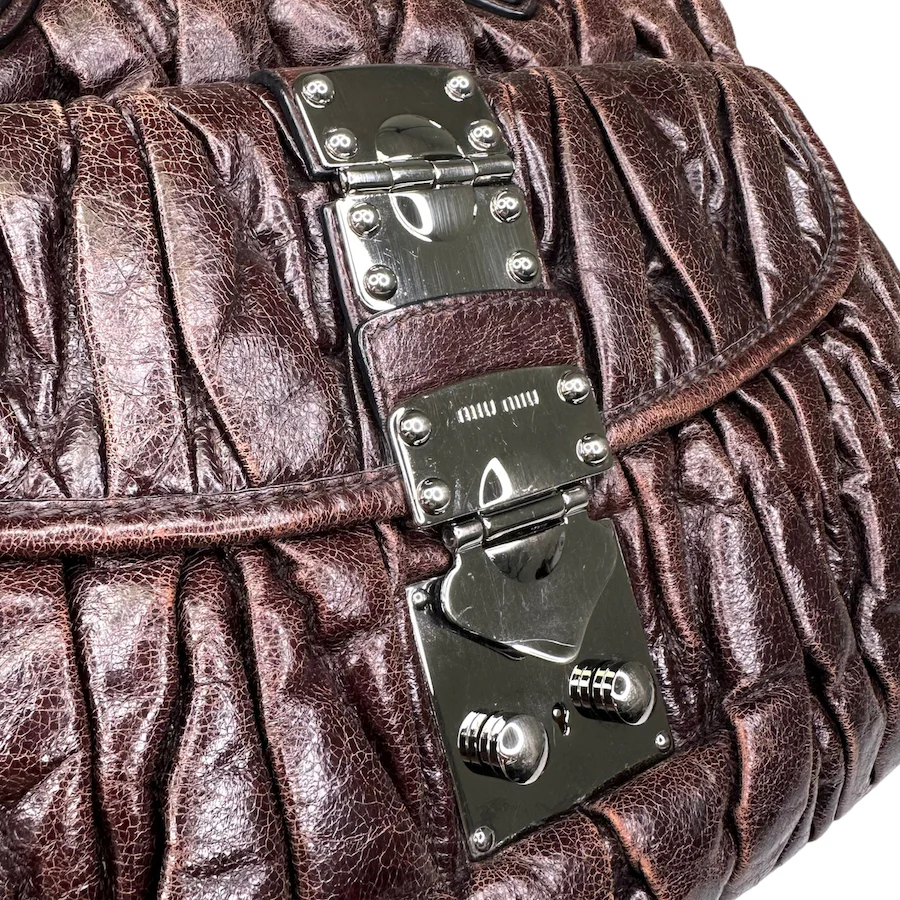 MIU MIU BROWN LEATHER HAND BAG - Image 7