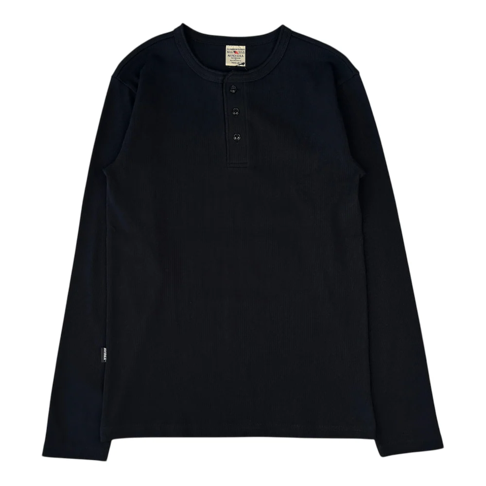 (NEW) AVIREX RIBBED EVERY DAY HENLEY LONG SLEEVE - BLACK