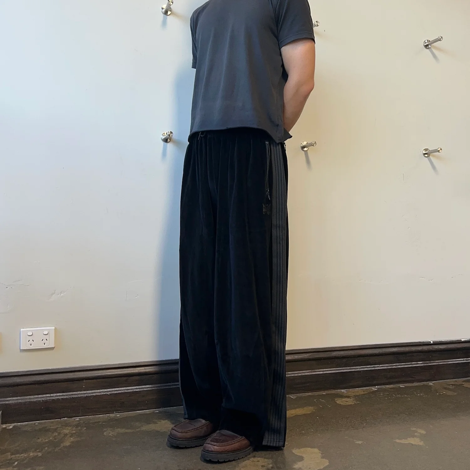 (NEW) NEEDLES H.D. VELOUR TRACK PANTS - BLACK - Image 3